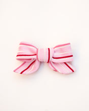 Load image into Gallery viewer, Pink and red striped bow on a white background