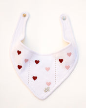 Load image into Gallery viewer, White dog bandana with red and pink heart patterns on a white background