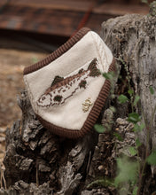 Load image into Gallery viewer, Wallace dog bandana heritage-inspired fish motif in brown and cream tones.
