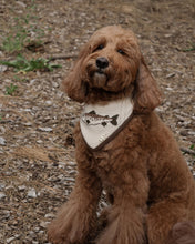Load image into Gallery viewer, Wallace dog bandana heritage-inspired fish motif in brown and cream tones.
