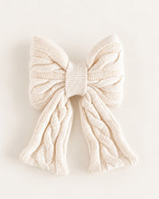 Load image into Gallery viewer, Cable knit dog sailor bow in Oatmeal or Espresso with a cozy, oversized bow design.
